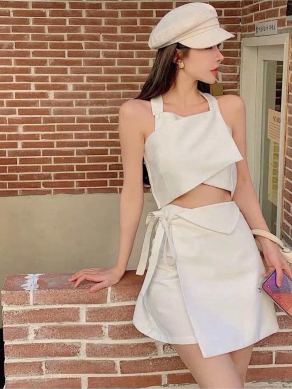 Finders Keepers Cream Asymmetric Tie-Waist Two-Piece Dress